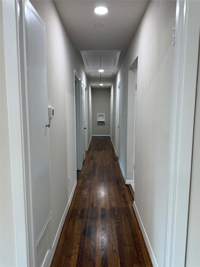 6202 Simsdale St, Houston, TX 77087 - hall with attic access and dark wood-style flooring