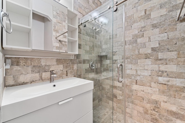 18203 Park Sage Ct, Cypress, TX 77433 - bathroom featuring a stall shower and vanity