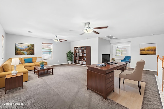 18203 Park Sage Ct, Cypress, TX 77433 - office featuring ceiling fan, plenty of natural light, and light carpet