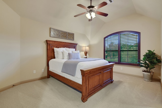 21311 Fairhaven Meadow Dr, Cypress, TX 77433 - bedroom featuring light colored carpet, vaulted ceiling, and a ceiling fan