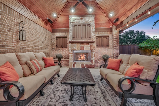 21311 Fairhaven Meadow Dr, Cypress, TX 77433 - view of patio with an outdoor living space with a fireplace and ceiling fan