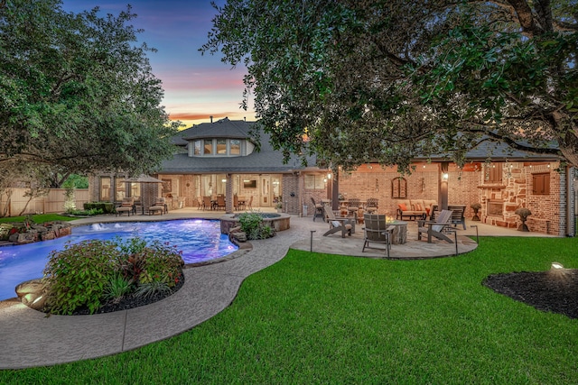 21311 Fairhaven Meadow Dr, Cypress, TX 77433 - pool at dusk with a patio area and a pool with connected hot tub