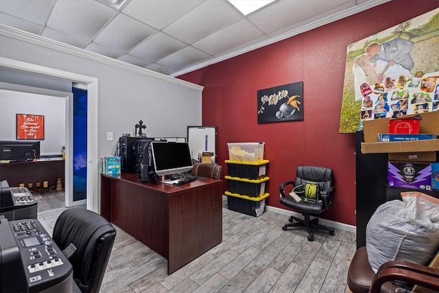 902 51st St, Galveston, TX 77551 - office area featuring wood finished floors and ornamental molding