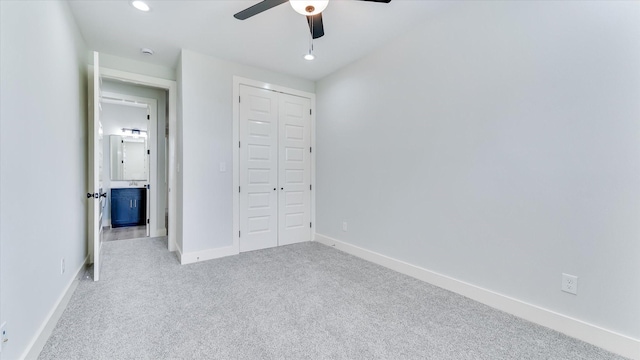 6902 Apollo St, Houston, TX 77091 - unfurnished bedroom featuring carpet floors, recessed lighting, a closet, and ceiling fan