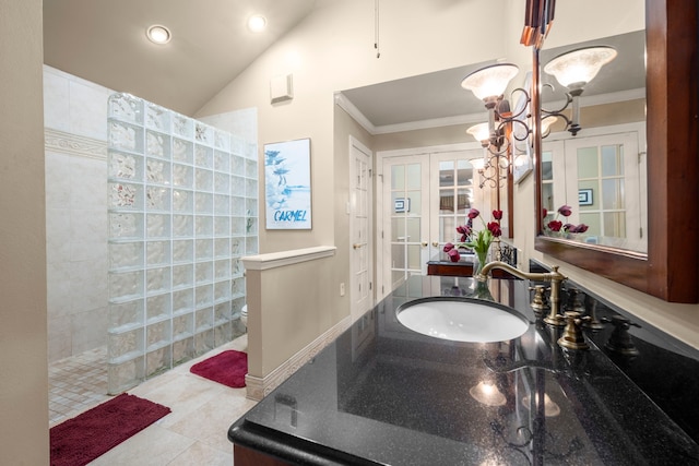 13306 Boca Raton Dr, Houston, TX 77069 - full bathroom with crown molding, walk in shower, recessed lighting, a chandelier, and vanity