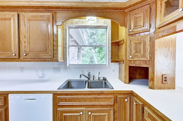 3134 Lake Island Dr, Montgomery, TX 77356 - kitchen featuring white dishwasher, tasteful backsplash, and light countertops