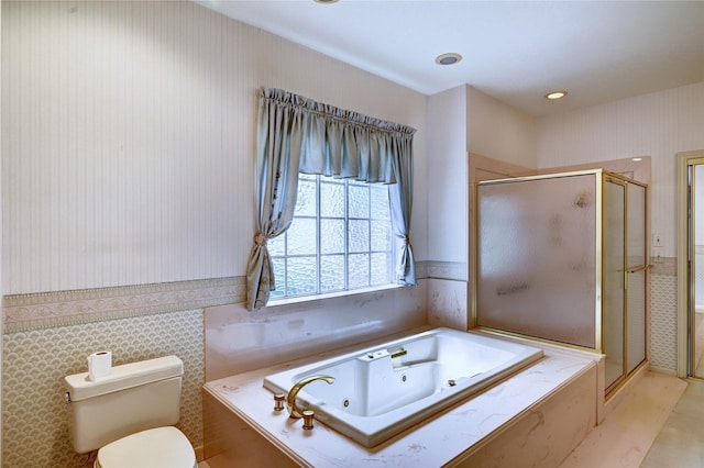 3134 Lake Island Dr, Montgomery, TX 77356 - full bathroom with a stall shower, a tub with jets, and wallpapered walls