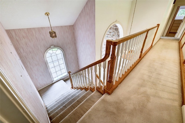 3134 Lake Island Dr, Montgomery, TX 77356 - stairs with carpet floors and wallpapered walls