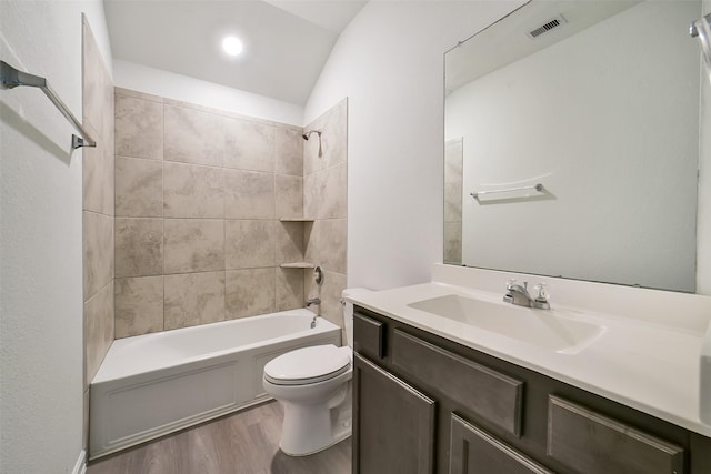 4918 Eldorado Rose Pl, Katy, TX 77493 - full bath with wood finished floors, vanity, shower / washtub combination, and lofted ceiling