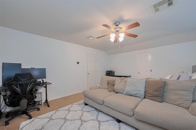 14439 Basalt Ln, Houston, TX 77077 - living room featuring carpet, an office area, and a ceiling fan