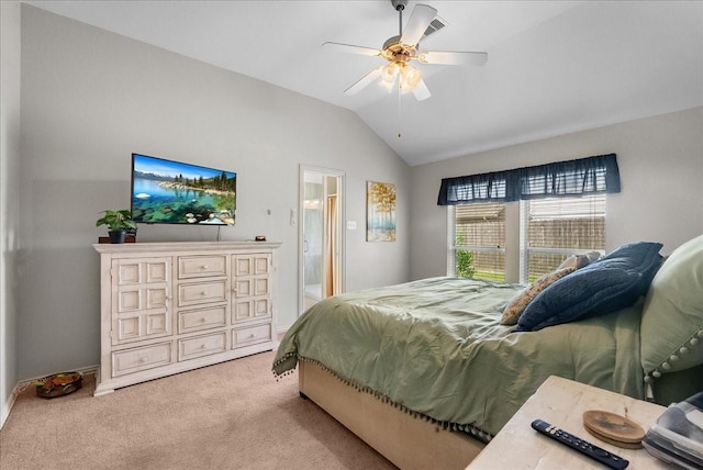 1803 Winding Trail Ln, Alvin, TX 77511 - bedroom featuring light colored carpet, lofted ceiling, and a ceiling fan