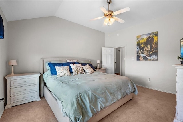 1803 Winding Trail Ln, Alvin, TX 77511 - bedroom with light colored carpet, lofted ceiling, and a ceiling fan
