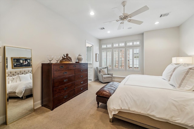 1126 Lake Pointe Pkwy, Sugar Land, TX 77478 - bedroom featuring light carpet, recessed lighting, and a ceiling fan