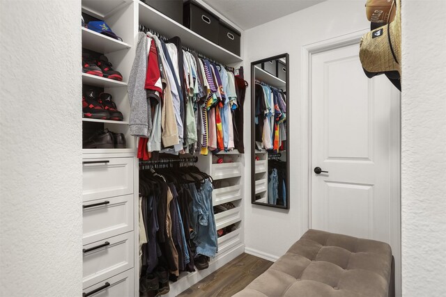 3051 Newcastle Crest Ln, Dickinson, TX 77539 - walk in closet featuring dark wood-style flooring