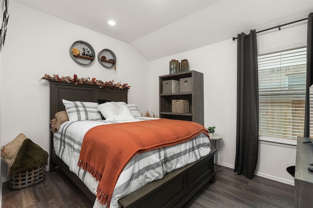 3051 Newcastle Crest Ln, Dickinson, TX 77539 - bedroom featuring lofted ceiling, dark wood finished floors, and recessed lighting