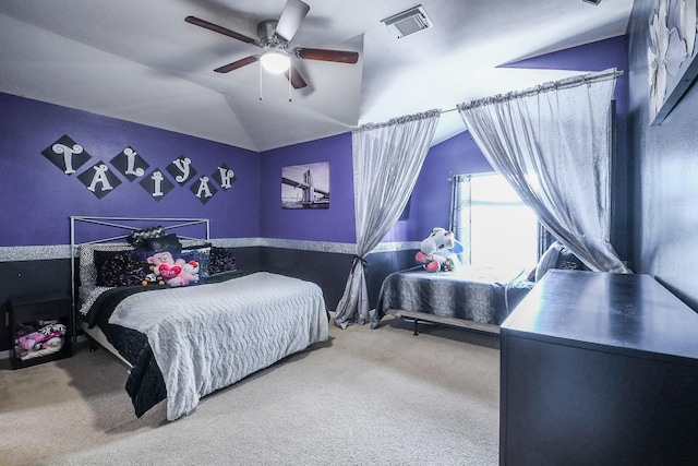 4723 Peninsula Garden Way, Humble, TX 77396 - bedroom featuring carpet flooring, lofted ceiling, and a ceiling fan