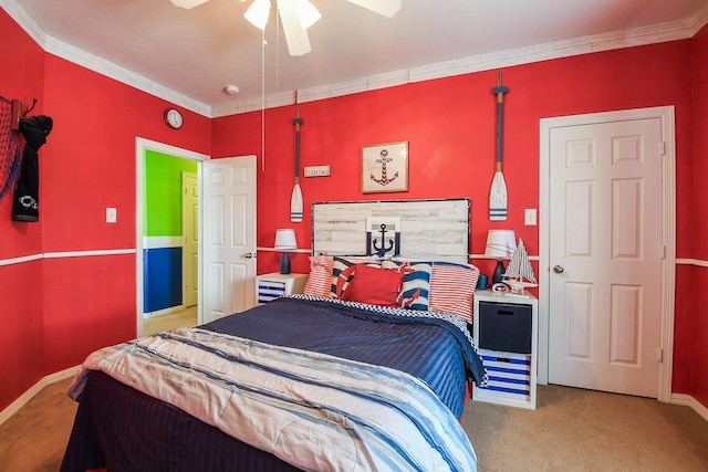 4723 Peninsula Garden Way, Humble, TX 77396 - bedroom with carpet flooring, ornamental molding, and ceiling fan