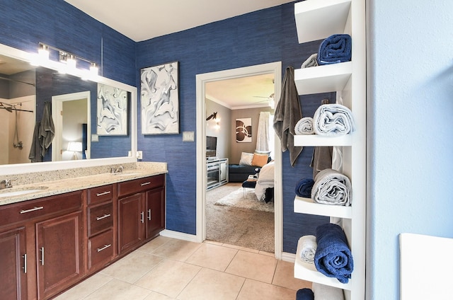 4723 Peninsula Garden Way, Humble, TX 77396 - bathroom featuring connected bathroom, tile patterned floors, and double vanity