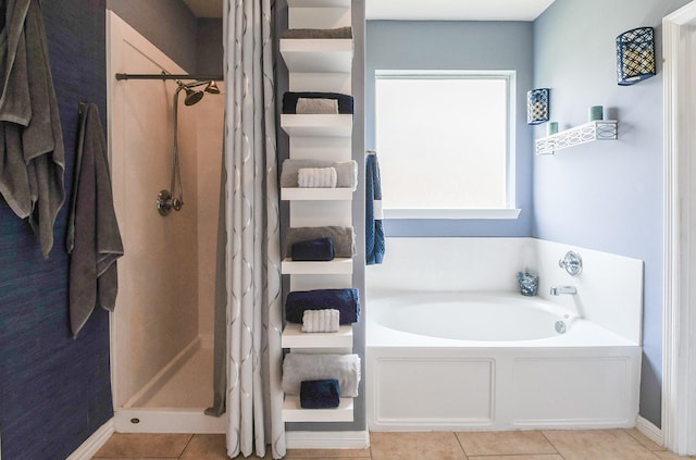 4723 Peninsula Garden Way, Humble, TX 77396 - bathroom with a bath, tile patterned floors, and a shower stall