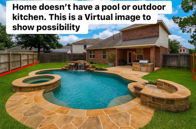 4723 Peninsula Garden Way, Humble, TX 77396 - view of pool featuring an outdoor kitchen, a fenced backyard, a pool with connected hot tub, and a patio area