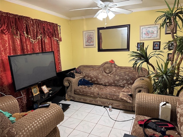 9227 Vanwood St, Houston, TX 77040 - tiled living room with ornamental molding and ceiling fan