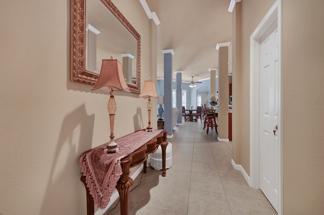 13603 Sand Mountain Ln, Houston, TX 77044 - hallway with light tile patterned floors and baseboards
