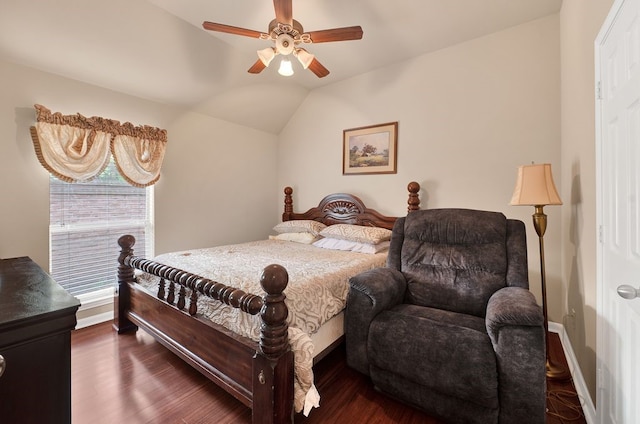 13603 Sand Mountain Ln, Houston, TX 77044 - bedroom featuring wood finished floors, lofted ceiling, and a ceiling fan