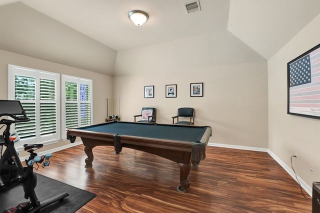 13603 Sand Mountain Ln, Houston, TX 77044 - game room featuring lofted ceiling, billiards, and wood finished floors