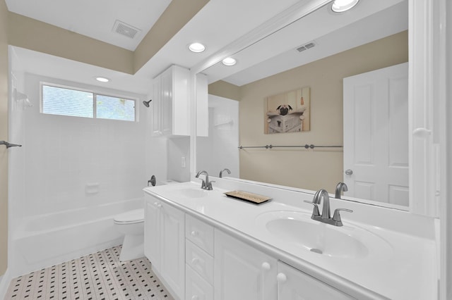 46 Lightwood Trce, The Woodlands, TX 77382 - full bathroom featuring double vanity, tub / shower combination, and recessed lighting