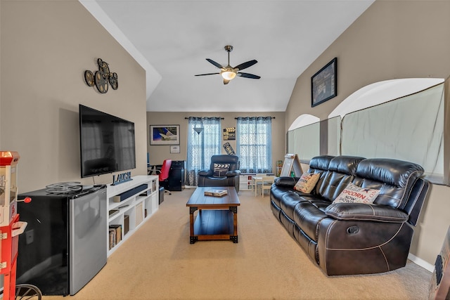 7710 Aerobic Ave, Humble, TX 77346 - carpeted living area featuring ceiling fan and vaulted ceiling