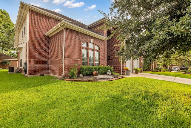 7710 Aerobic Ave, Humble, TX 77346 - view of side of property featuring brick siding, concrete driveway, a lawn, and a garage