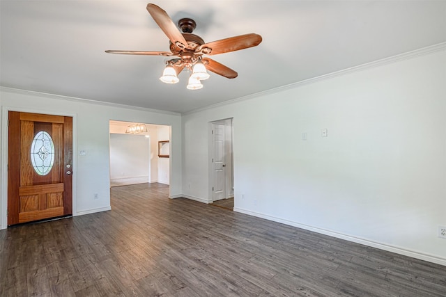 1226 Timbergrove Ln, Houston, TX 77008 - foyer entrance featuring crown molding, a ceiling fan, and dark wood-type flooring