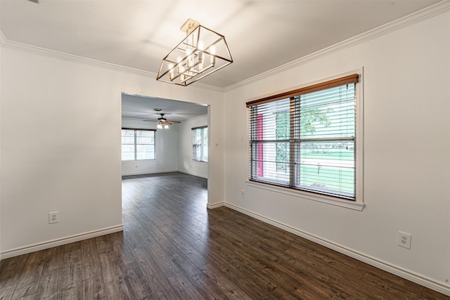 1226 Timbergrove Ln, Houston, TX 77008 - unfurnished room featuring dark wood-type flooring, a chandelier, a ceiling fan, and ornamental molding