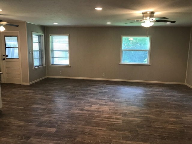 6515 Lindyann Ln, Houston, TX 77008 - spare room featuring a ceiling fan, dark wood-style flooring, and recessed lighting