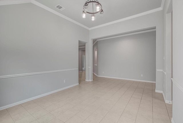 285 Rd 66121, Dayton, TX 77535 - empty room with a chandelier, light tile patterned flooring, and ornamental molding