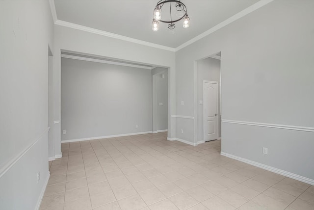285 Rd 66121, Dayton, TX 77535 - unfurnished room with crown molding, a chandelier, and light tile patterned flooring