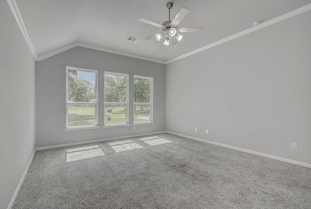 285 Rd 66121, Dayton, TX 77535 - unfurnished room with ornamental molding, carpet floors, ceiling fan, and vaulted ceiling