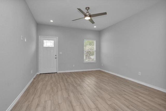 16850 Glenheath, Montgomery, TX 77316 - foyer entrance featuring light wood-style floors, ceiling fan, and recessed lighting