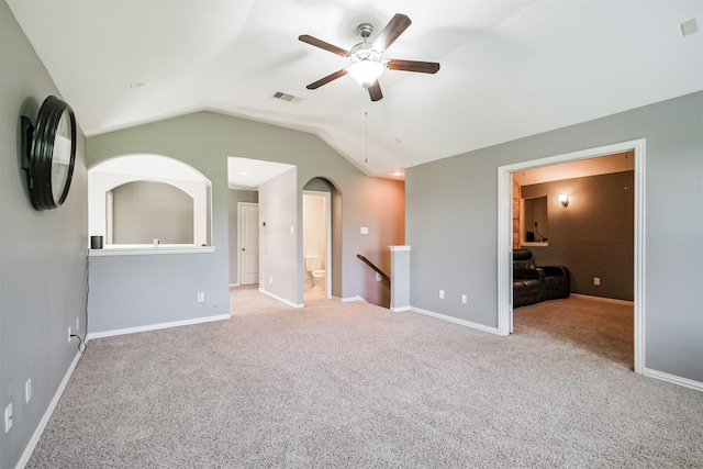 18002 Quarry Vale Dr, Cypress, TX 77429 - spare room featuring a ceiling fan, vaulted ceiling, and carpet
