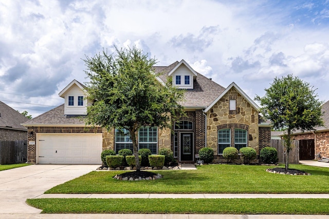 12015 Obsidian Ln, Dayton, TX 77535 - view of front of house featuring concrete driveway, stone siding, roof with shingles, and brick siding