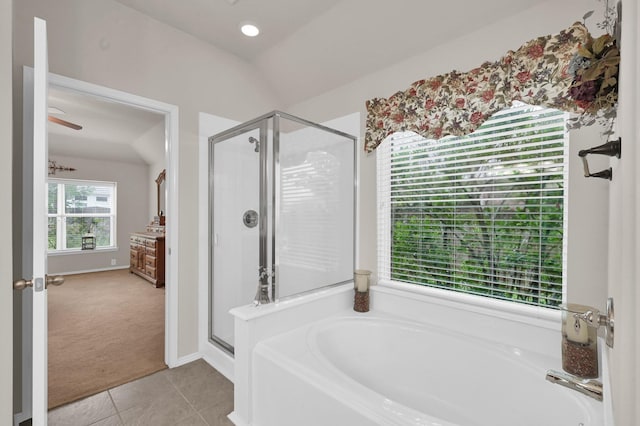30302 Castle Forest Dr, Spring, TX 77386 - full bathroom featuring a stall shower, a bath, and tile patterned floors