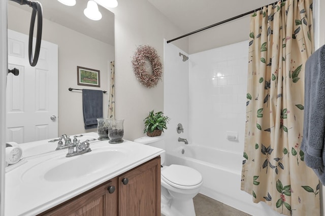 30302 Castle Forest Dr, Spring, TX 77386 - bathroom with shower / bath combo with shower curtain, vanity, and tile patterned floors