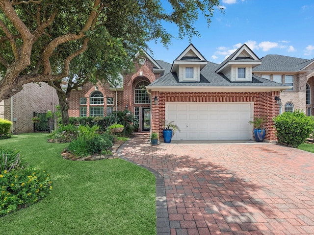 11938 Galentine Pt, Cypress, TX 77429 - view of front of property with brick siding, decorative driveway, a garage, and a front yard