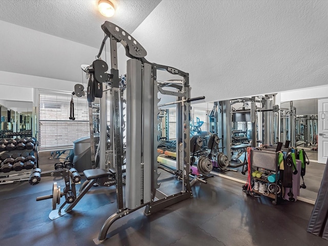 11938 Galentine Pt, Cypress, TX 77429 - exercise room featuring a textured ceiling