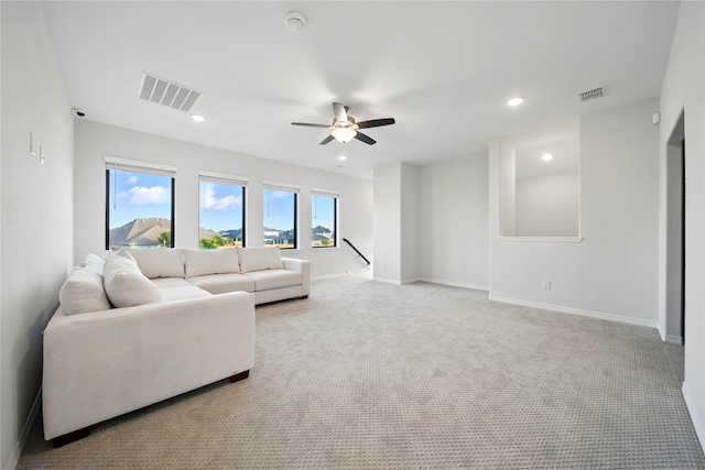 18011 Brazos River Cir, Cypress, TX 77433 - living room with ceiling fan, light colored carpet, and recessed lighting