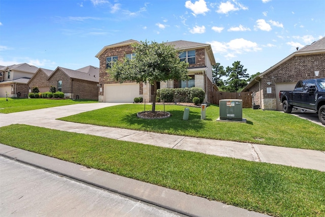 12137 Pearl Bay Ln, Conroe, TX 77304 - view of front of house featuring concrete driveway, brick siding, a garage, and a residential view