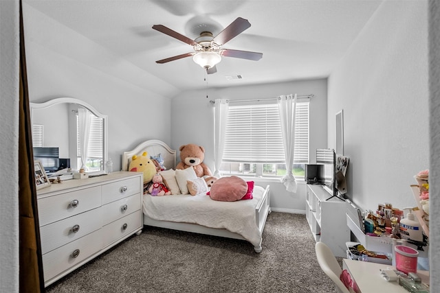 12137 Pearl Bay Ln, Conroe, TX 77304 - bedroom with carpet, a ceiling fan, and lofted ceiling