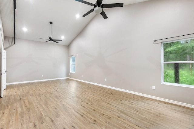 24824 W Christine Dr, Splendora, TX 77372 - unfurnished room with ceiling fan, high vaulted ceiling, light wood-type flooring, and recessed lighting