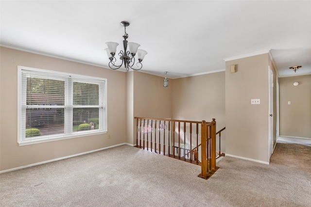 3203 Sycamore Springs Dr, Kingwood, TX 77339 - empty room with carpet flooring, crown molding, and a chandelier