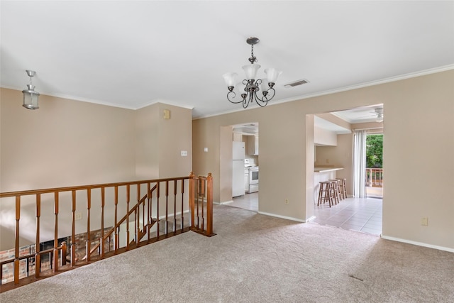 3203 Sycamore Springs Dr, Kingwood, TX 77339 - unfurnished room featuring crown molding, carpet flooring, and a chandelier